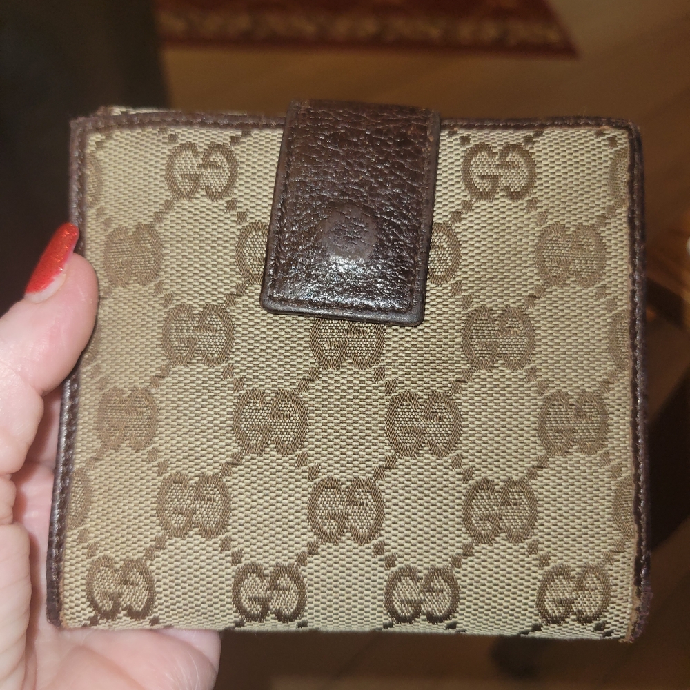Gucci Beige and Dark Brown GG Canvas Wallet